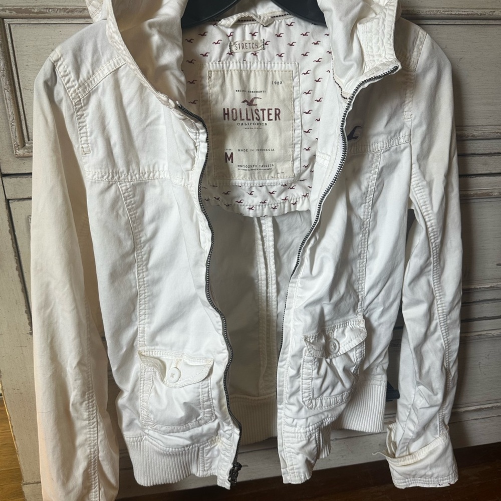 Y2K Vintage Hollister Ivory Hooded Zip Jacket - Picture 6 of 9